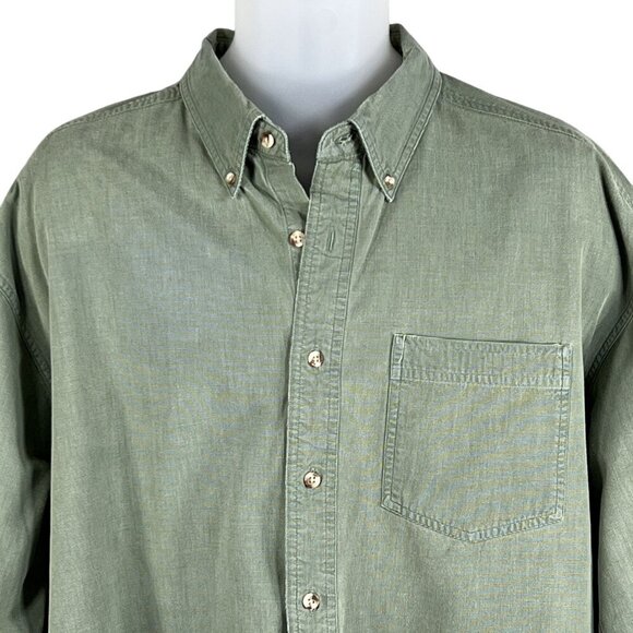 L.L. Bean Mens XL Kelly Green Heavyweight Button Shirt Long Sleeve Jamaica Made - Picture 3 of 16